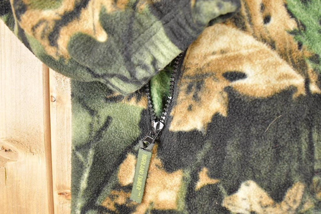 Vintage 1990s Trail Crest AOP Woodland Camo Quarter Zip Fleece Outdoorsman Sweater Men's XL