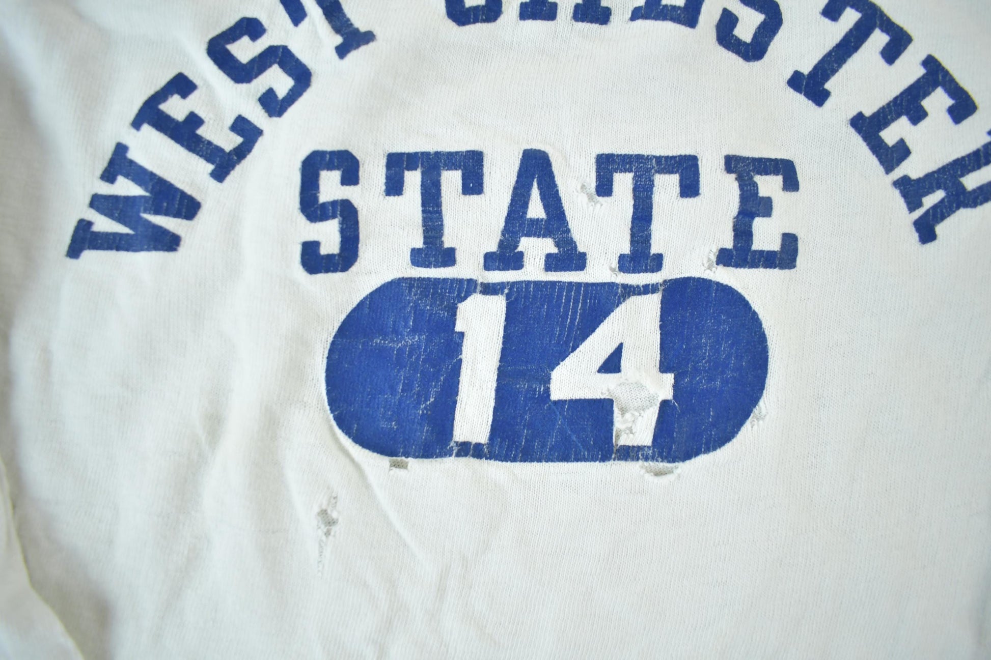 Vintage 1970s 1980s West Chester State University Collegiate T-Shirt Men's Medium  80s Champion Thrashed Distressed NCAA Tee  Americana