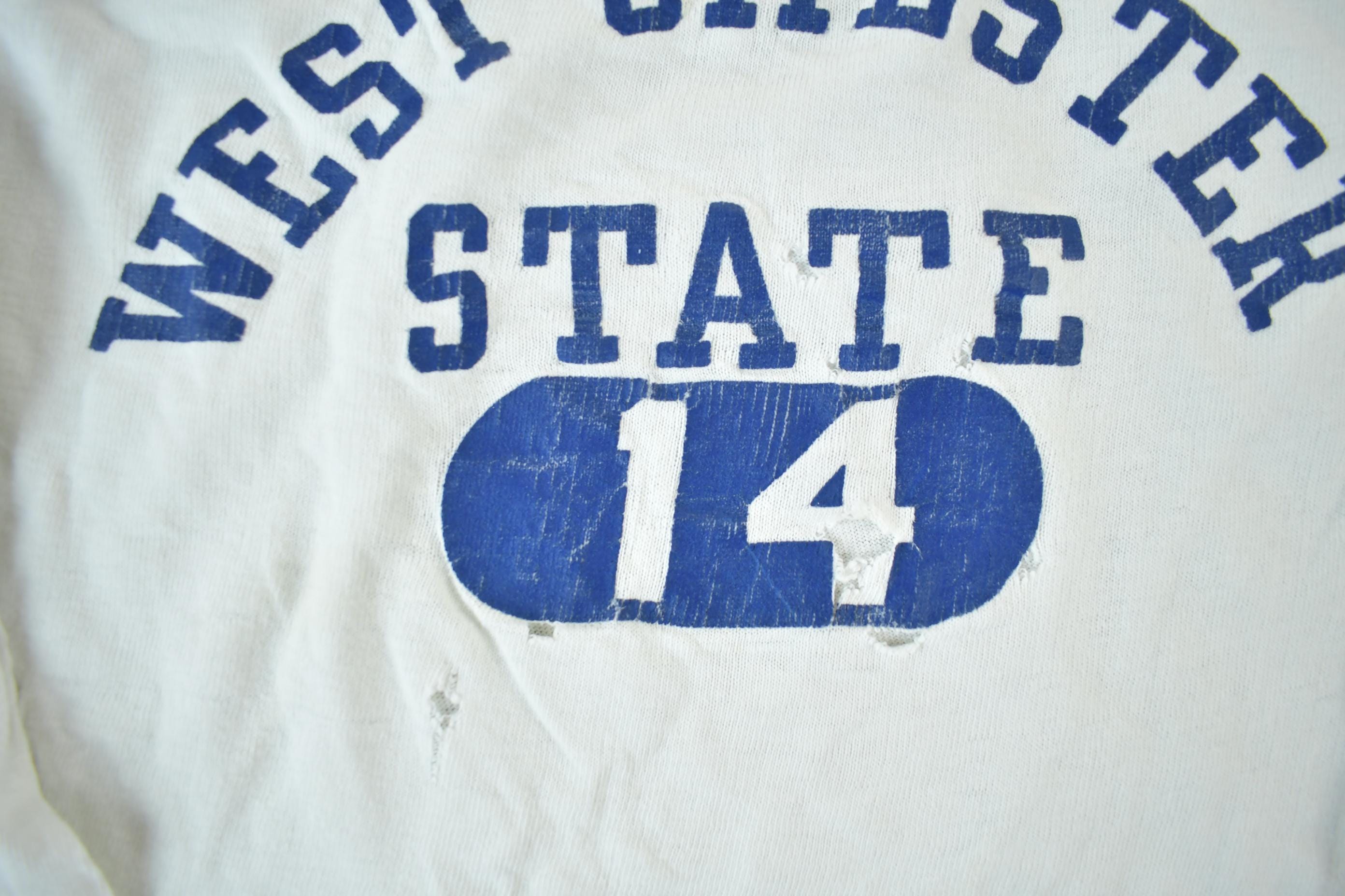 Vintage 1970s 1980s West Chester State University Collegiate T-Shirt Men's Medium  80s Champion Thrashed Distressed NCAA Tee  Americana