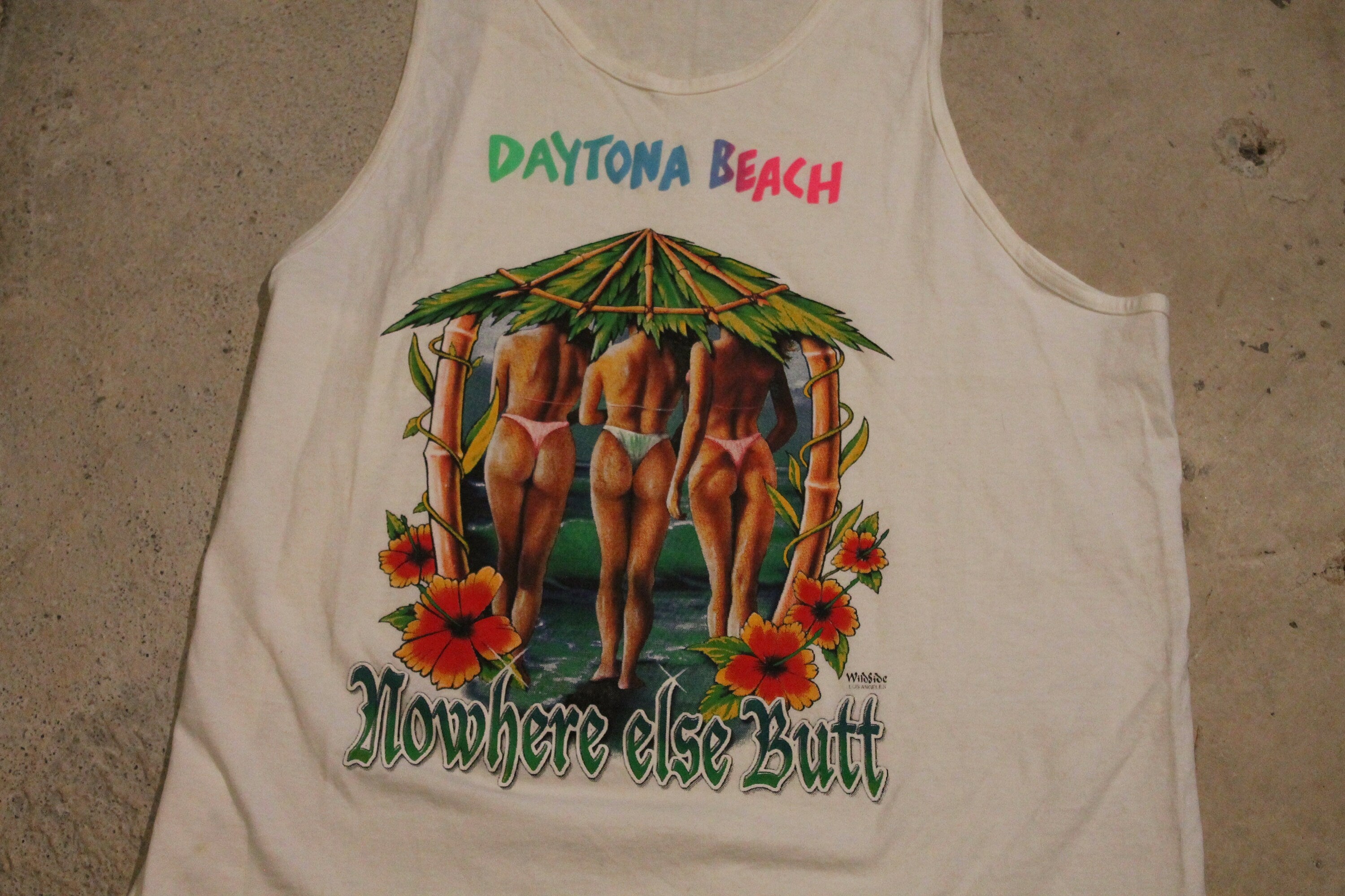 Vintage 1990s Daytona Beach Florida Nowhere Else Butt Graphic Tank Top