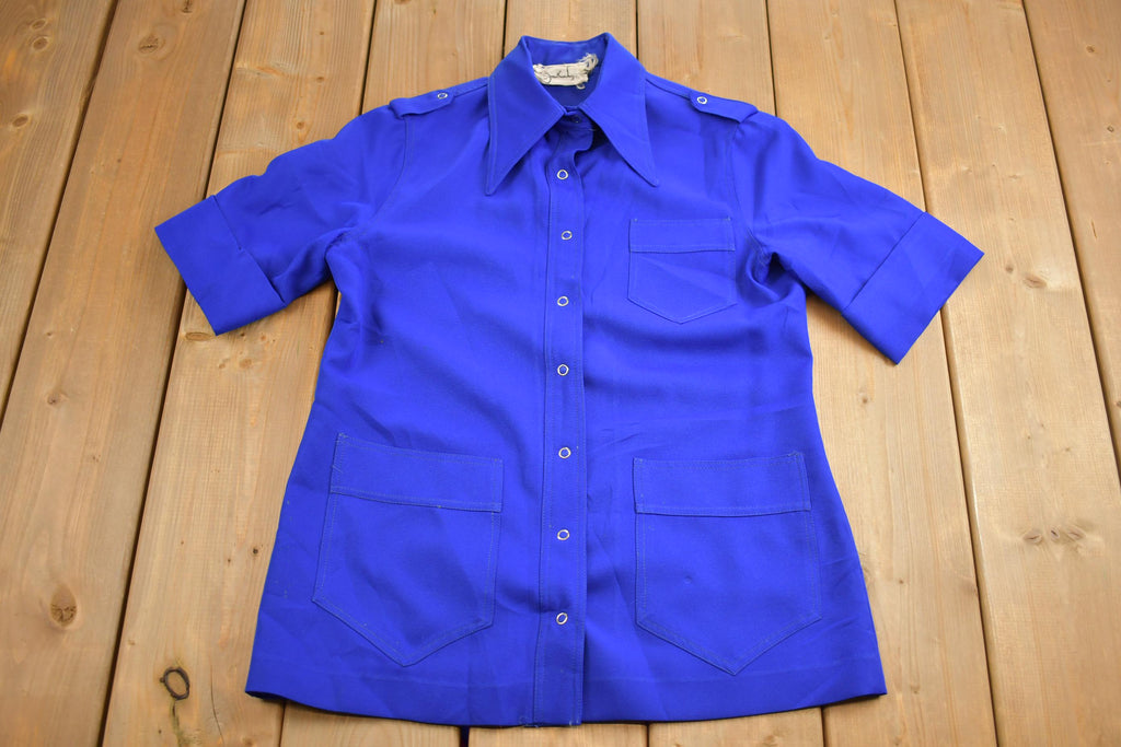 Vintage 1980s Jonathan Logan Women's Button Up Shirt With Epaulettes