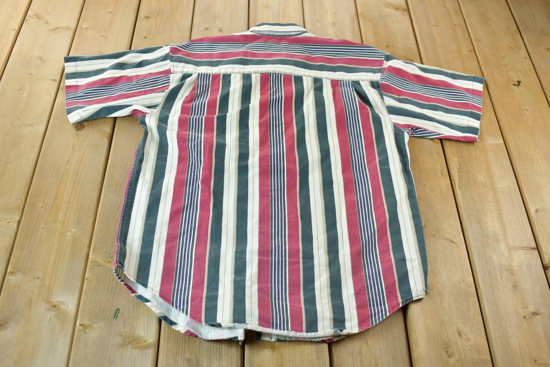 Vintage 1990s Stockton Multicolor Striped Short Sleeve Button Down Shirt