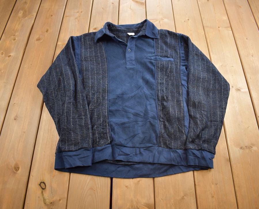 Vintage 1980s Casual Joe Blank Striped Button Up Sweater