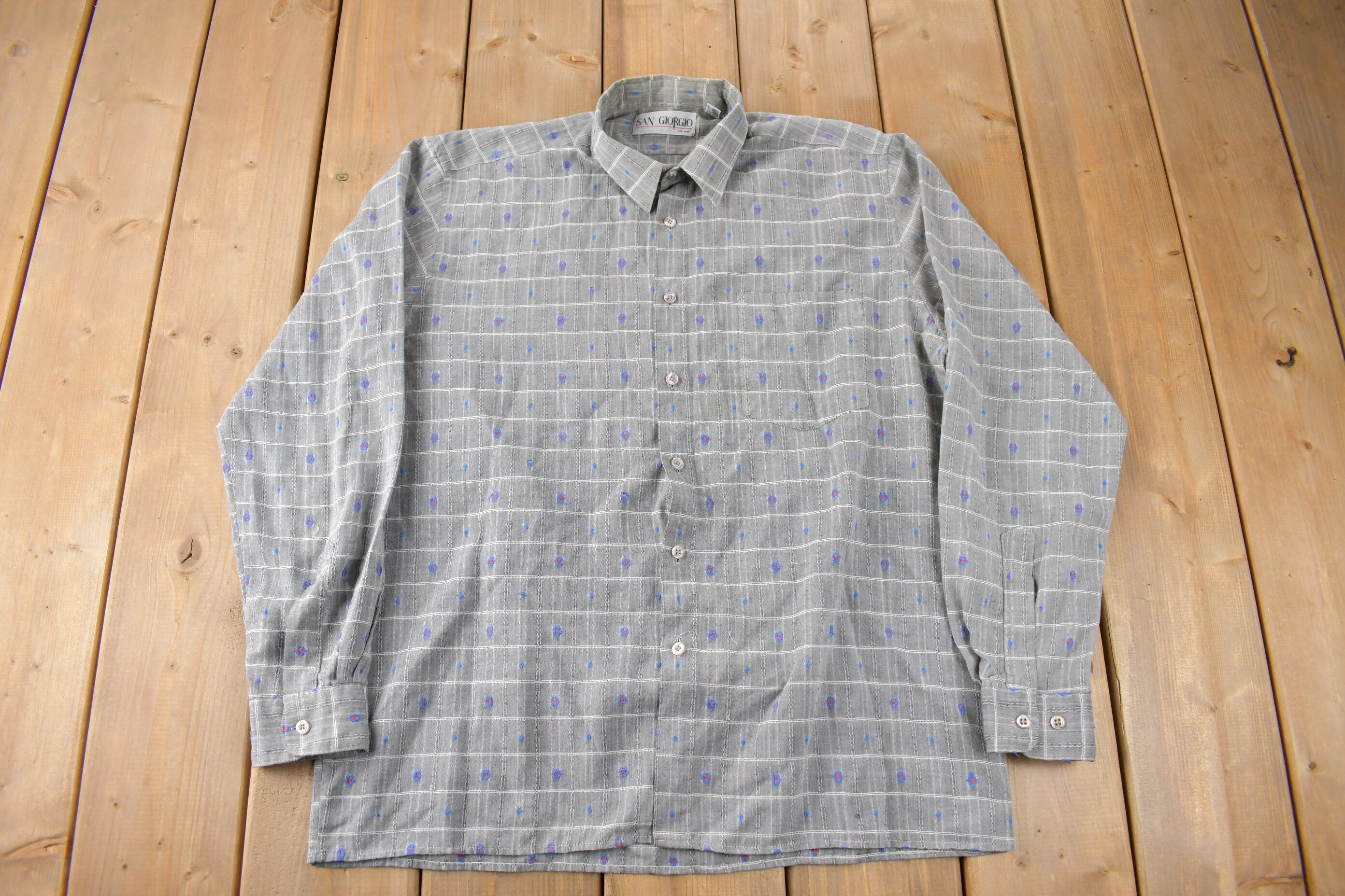 Vintage 1990s San Giorgio Plaid Button Up Dress Shirt Size M