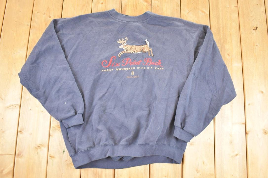 Vintage 1990s Six Point Buck Embroidered Crewneck Sweatshirt Men's XL