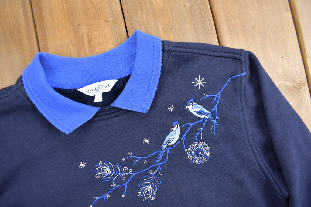 Vintage 1990s Northern Reflection Cute Bird Theme Collared Sweater