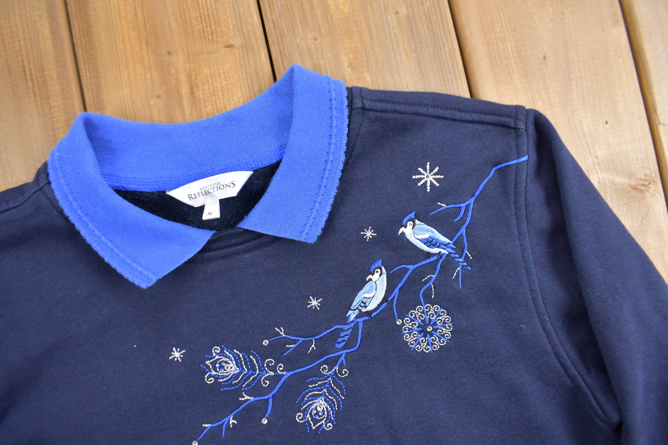 Vintage 1990s Northern Reflection Cute Bird Theme Collared Sweater