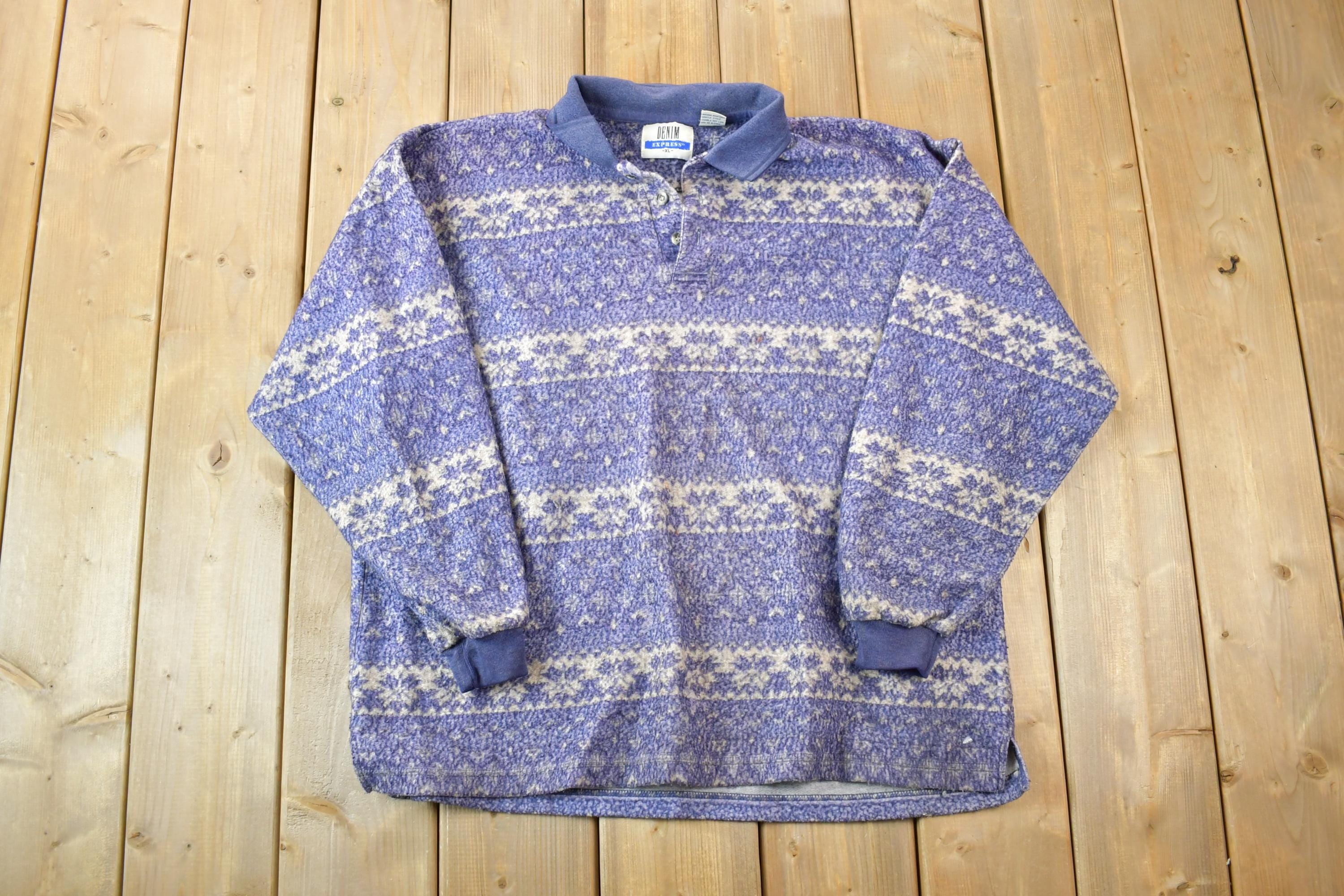 Vintage 1990s Denim Express Fleece 2 Button Collared Sweater