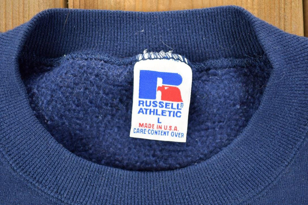 Vintage 1990s Luther Midelfort Russell Athletics Navy Crewneck Sweatshirt