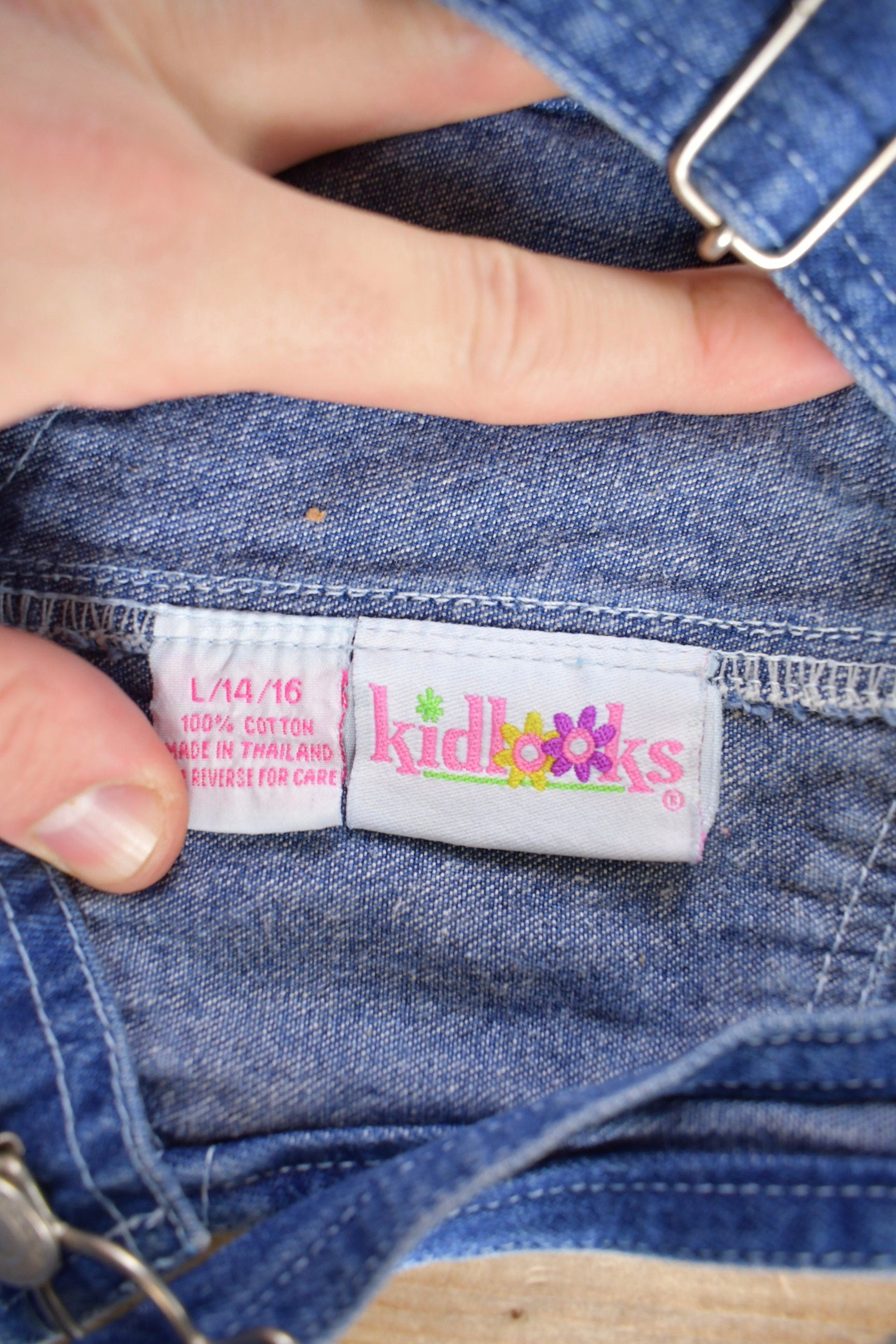 Vintage 1990s Kid Looks Cute Butterfly Denim Jean Overalls Size 34x28