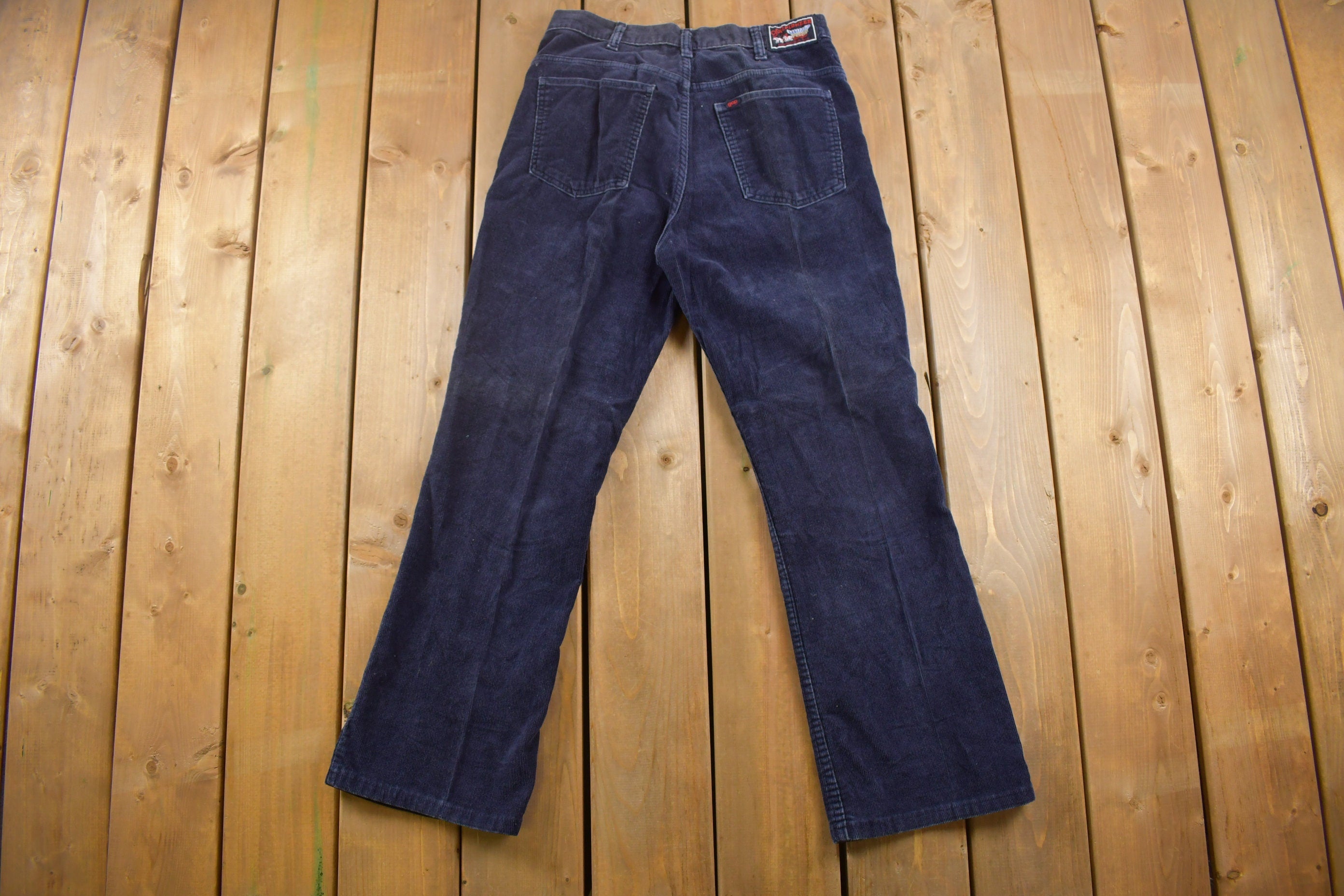 Vintage 1970s Gap Pioneer Navy Blue Corduroy Trousers Size 30 x 28