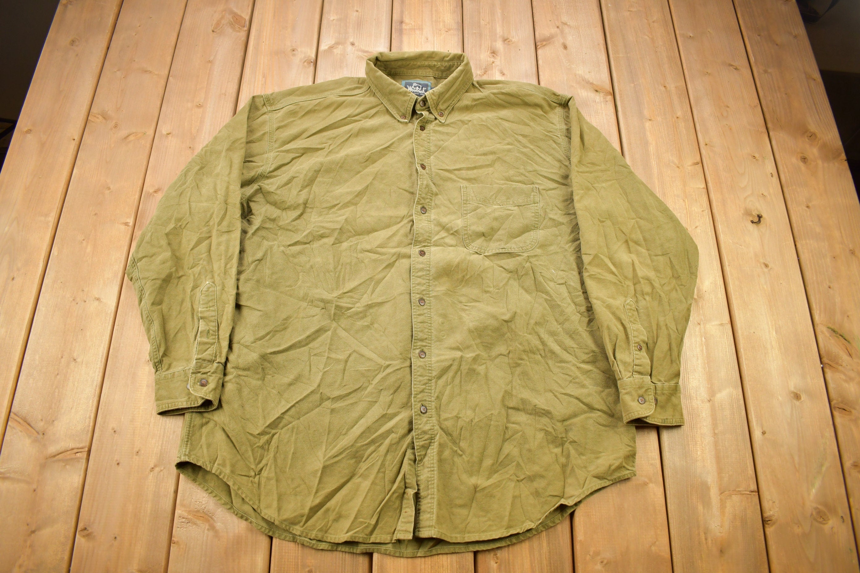 Vintage 1990s Olive Green Blank Woolrich Button Up Shirt