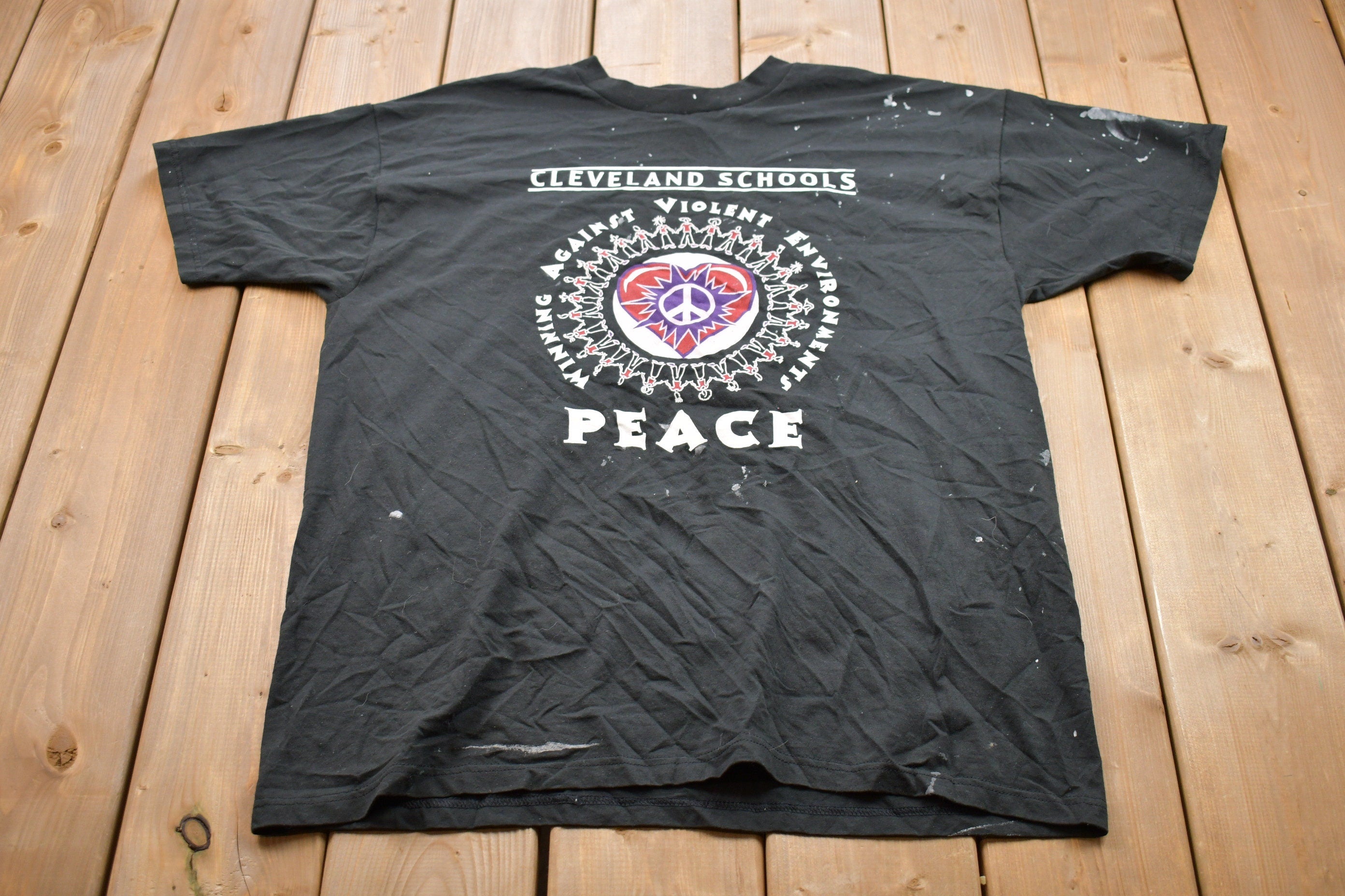 Vintage 1990s Cleveland Schools Peace Graphic T-Shirt