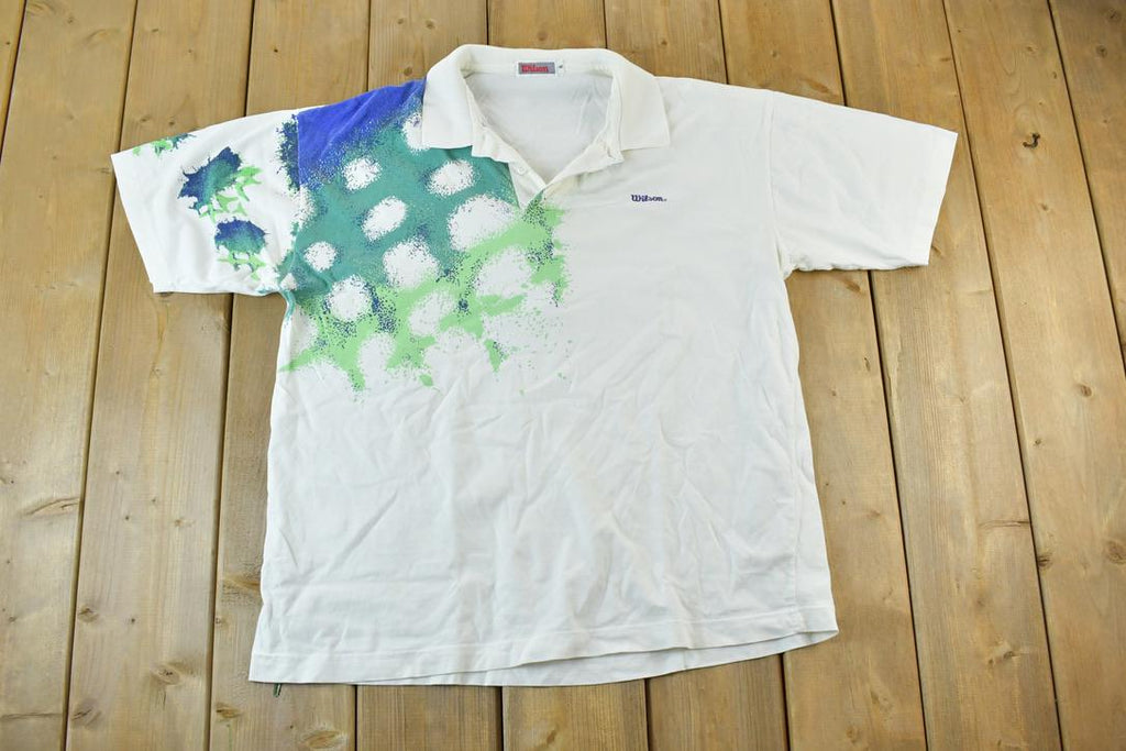Vintage 1980s Wilson Tennis Polo Single Stitch Wrap Around Graphic Print T-Shirt