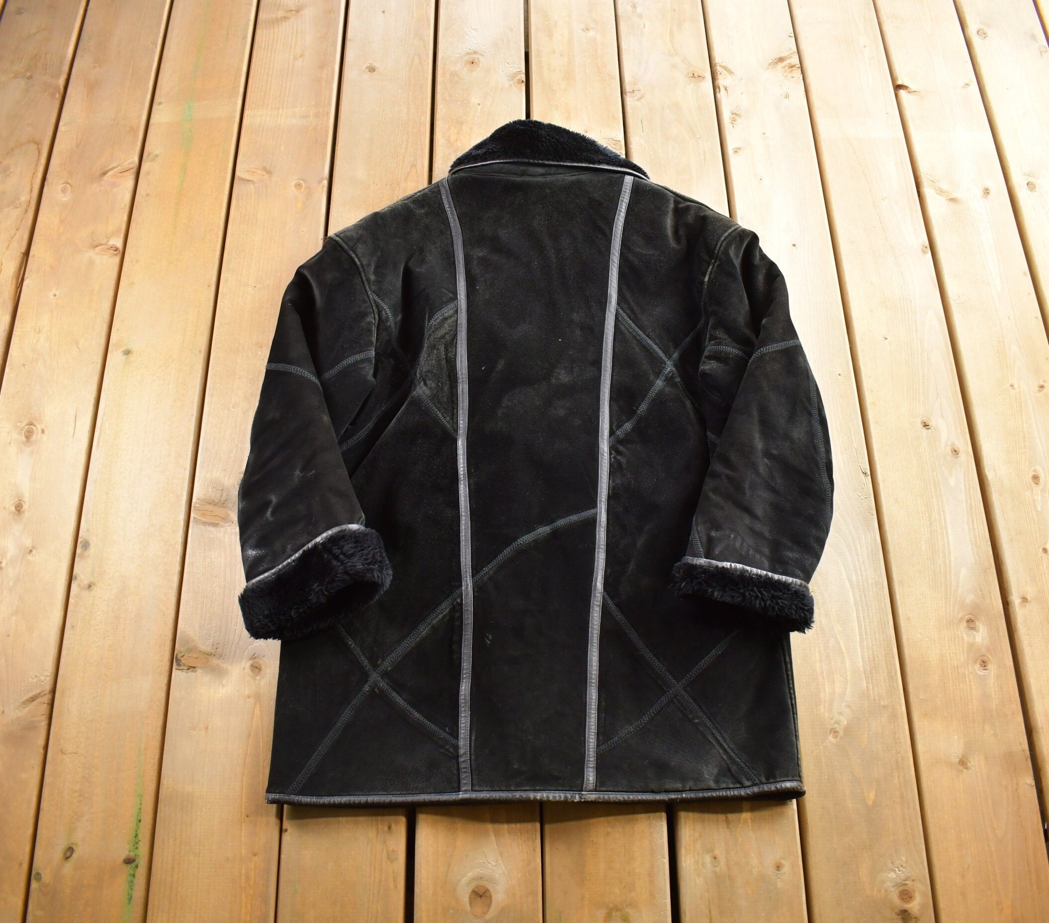Vintage 1980s Sequence Authentic Black Shearling Fur Jacket