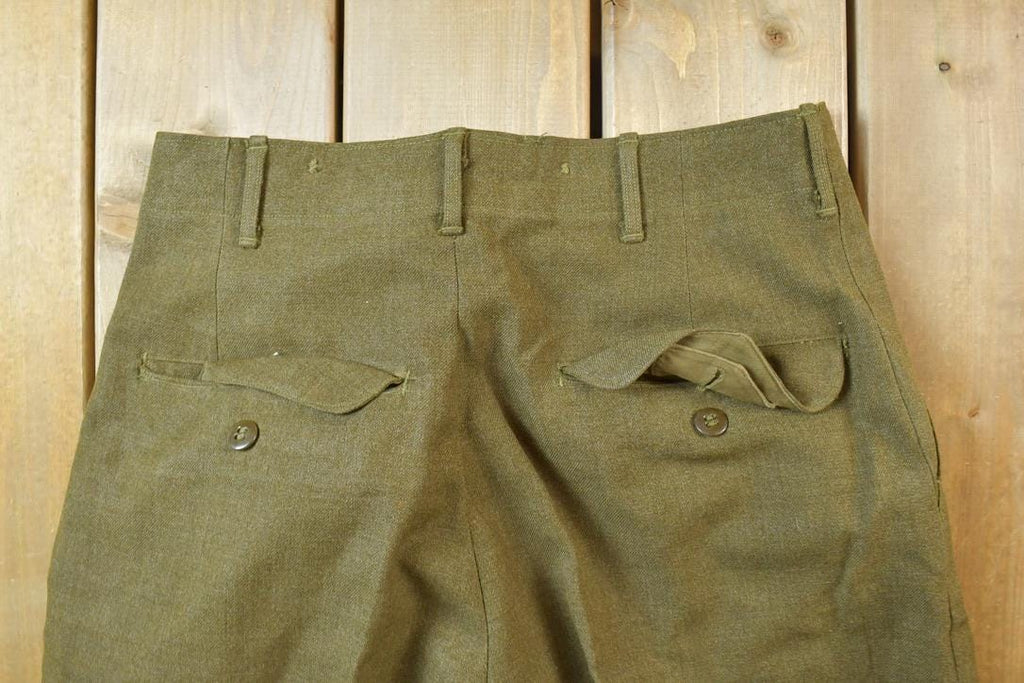 Vintage 1950s Military Pants 30 x 28 Olive Green Wool