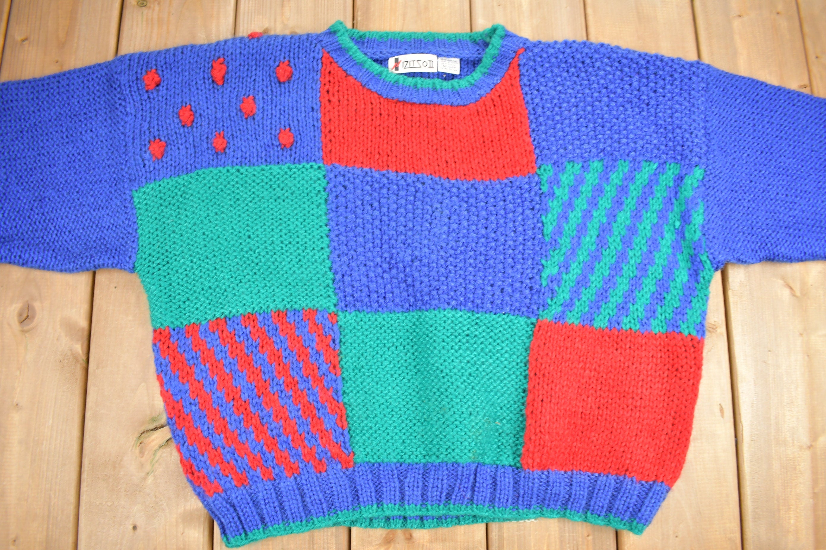 Vintage 1990s Women's Knit Color Block Crewneck Sweater