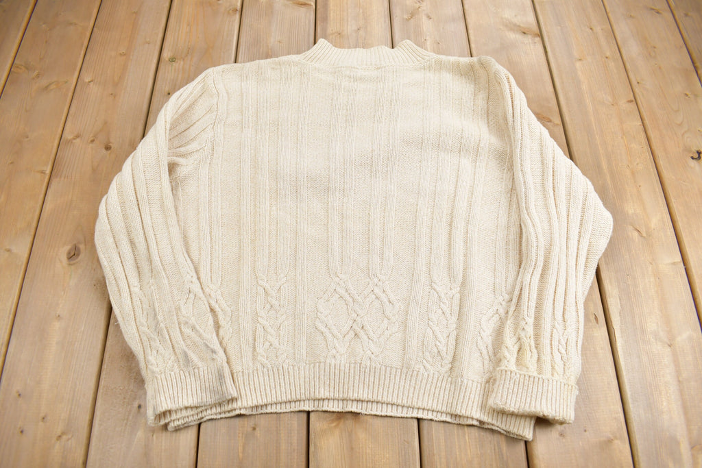 Vintage 1990s Women's Petite 3D Cable Knit Mockneck Sweater