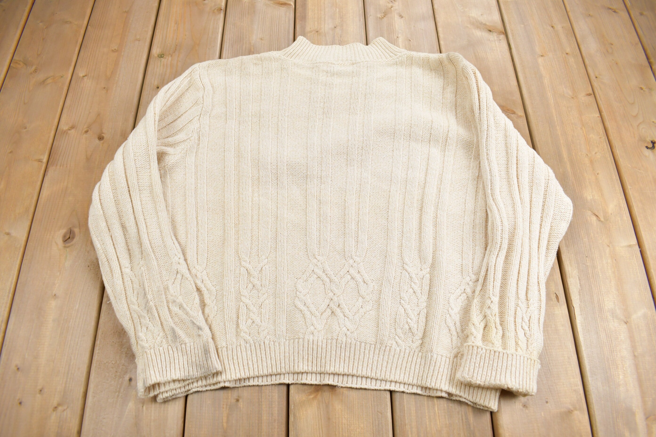 Vintage 1990s Women's Petite 3D Cable Knit Mockneck Sweater