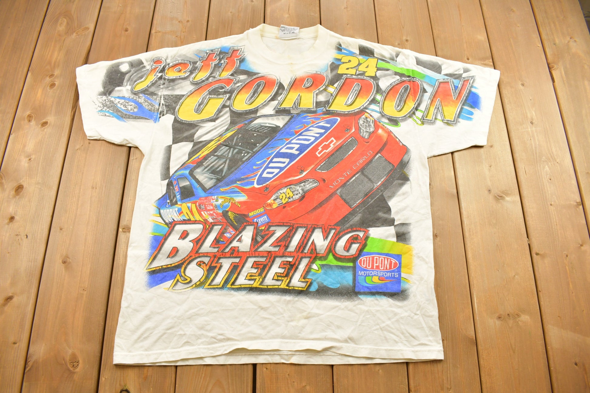 Vintage 2001 Jeff Gordon Blazing Steel All Over Print NASCAR Racing T-Shirt /