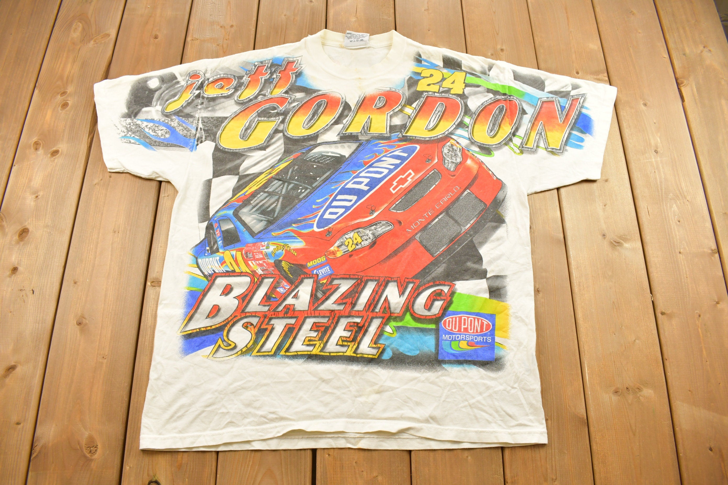 Vintage 2001 Jeff Gordon Blazing Steel All Over Print NASCAR Racing T-Shirt