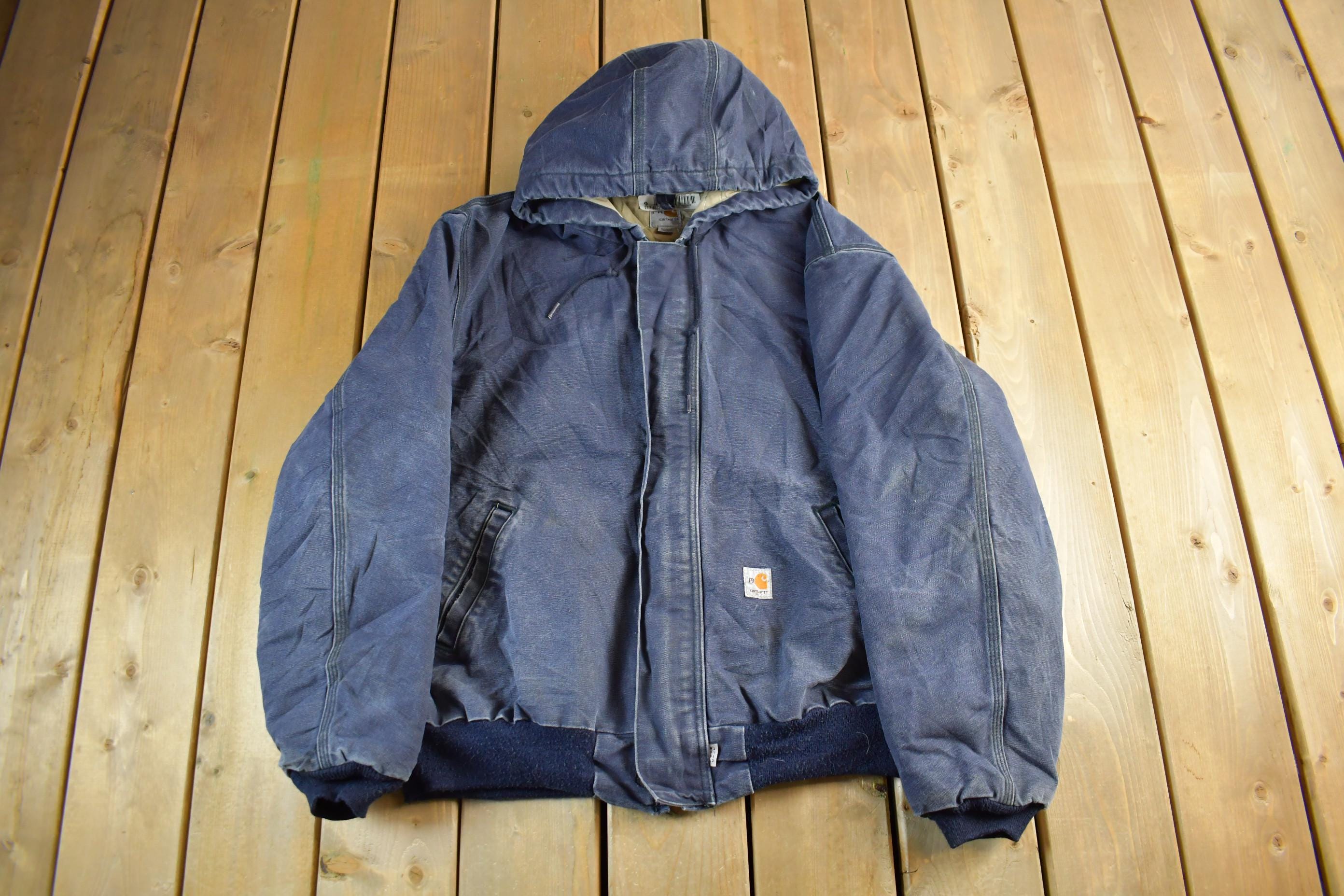 Vintage 1990s Carhartt Canvas FR Fire Resistant Hooded Jacket Men's XL