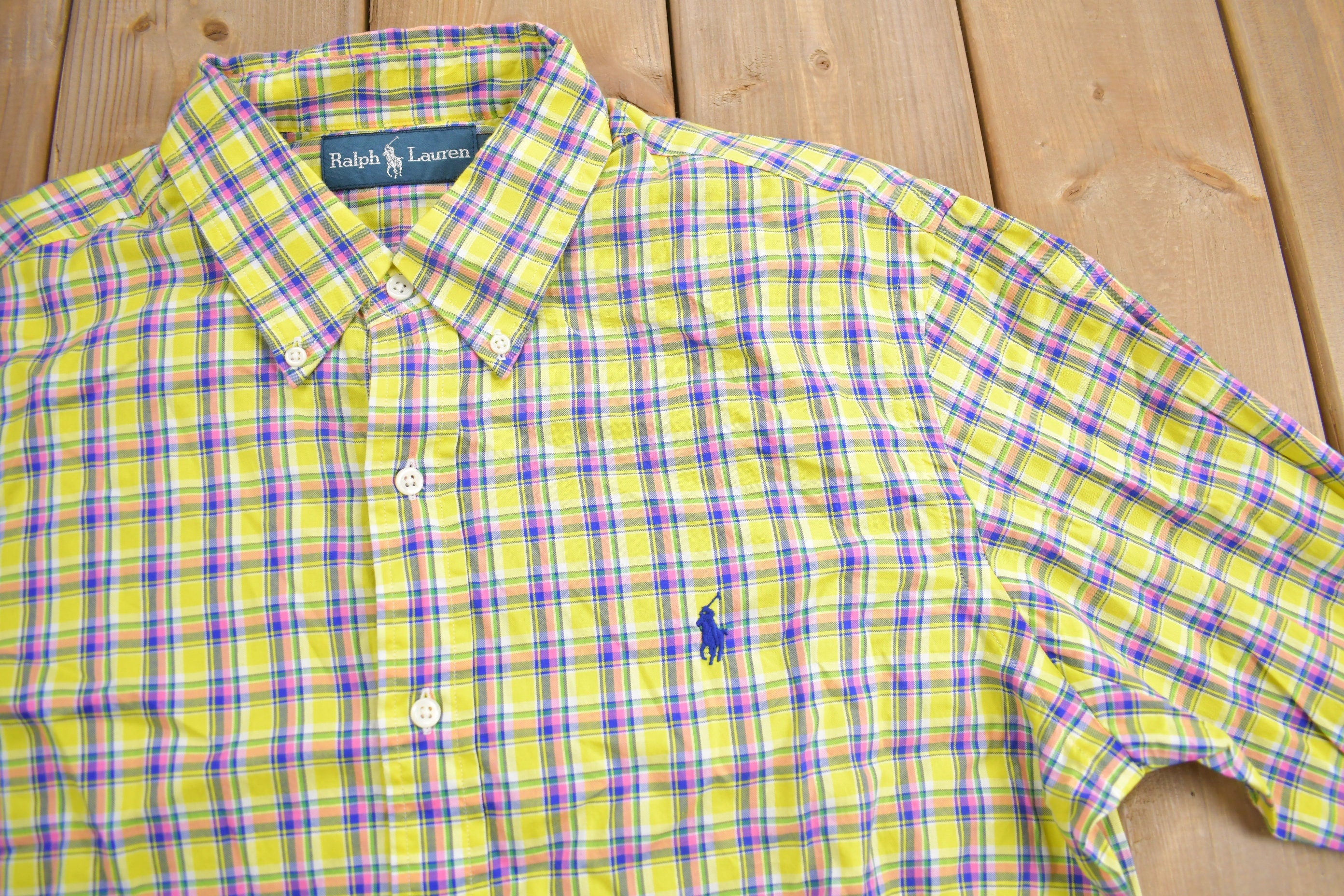 Vintage 1980s Ralph Lauren Plaid Button Up Dress Shirt
