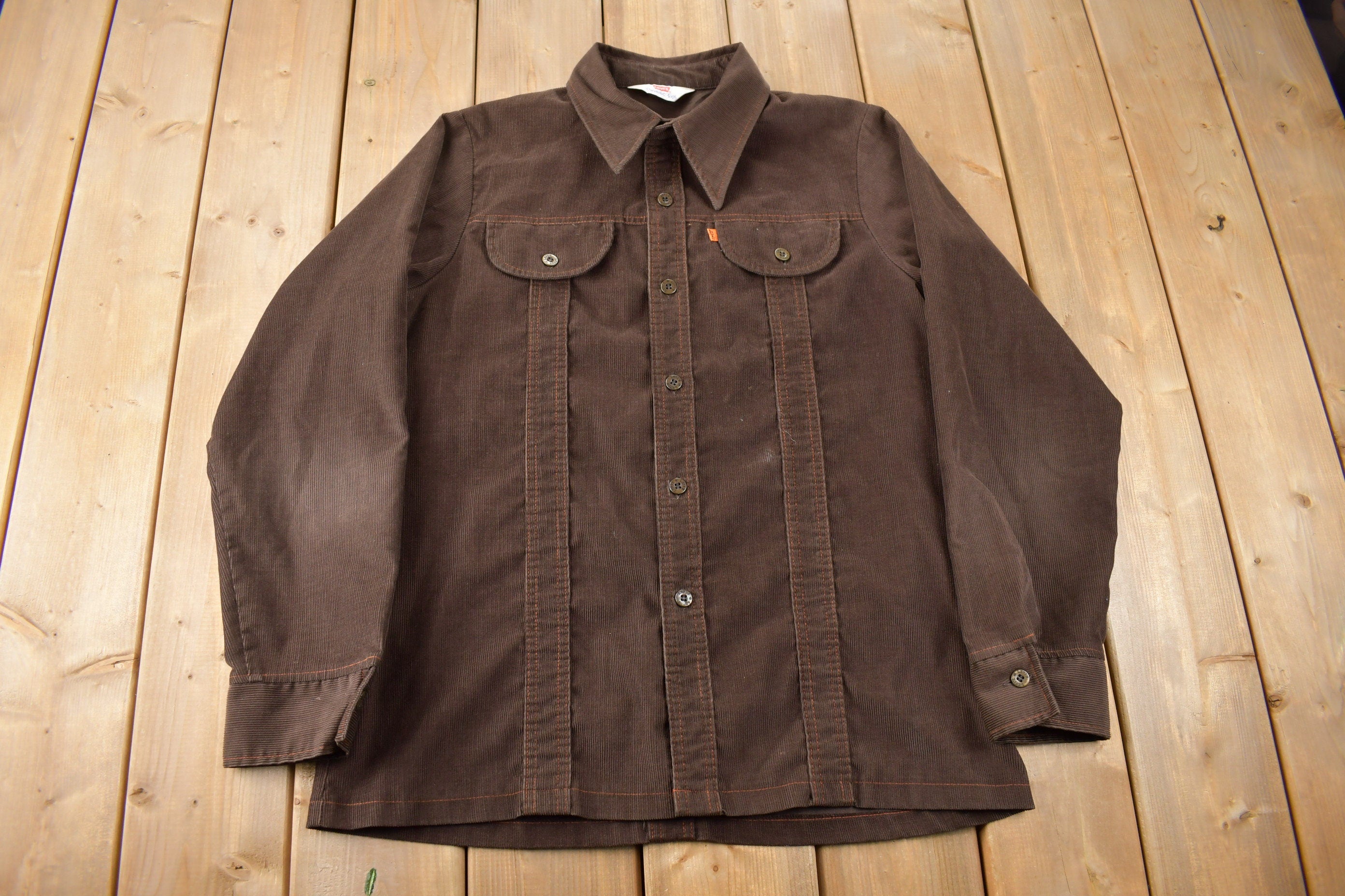 Vintage 1970s Levi's Panatela Tops Western Style Corduroy Button Up Shirt Made in USA Size L