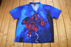 Vintage 2002 Spiderman All Over Print Button Up T-Shirt