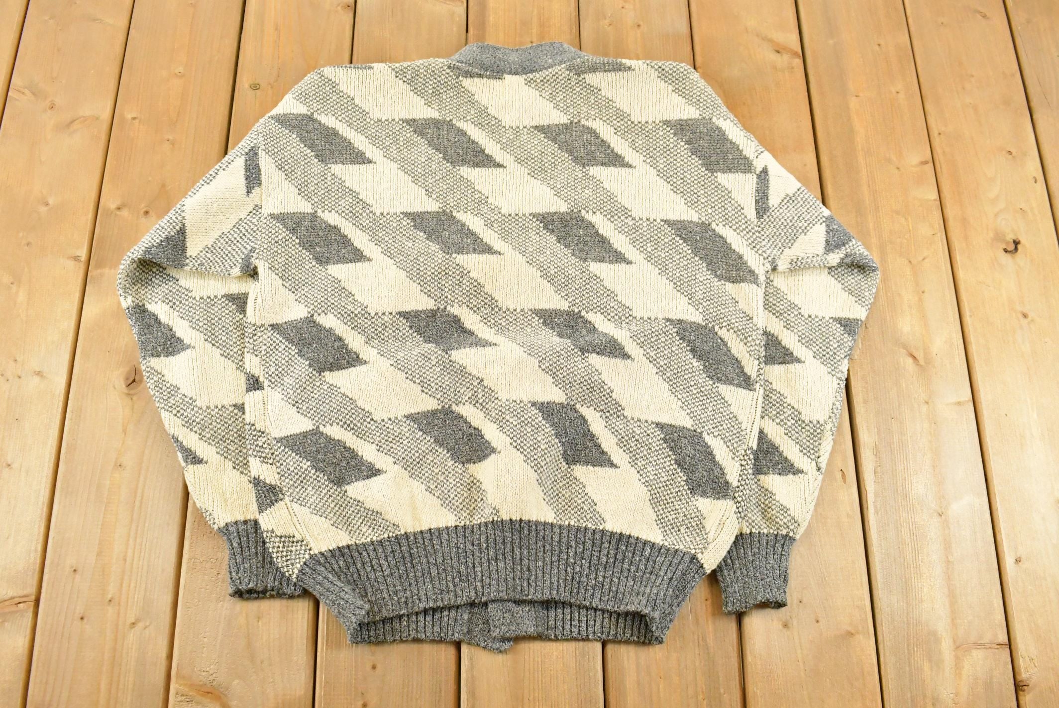 Vintage 1990s London Fog Knit Abstract Pattern Cardigan Sweater Mens Large