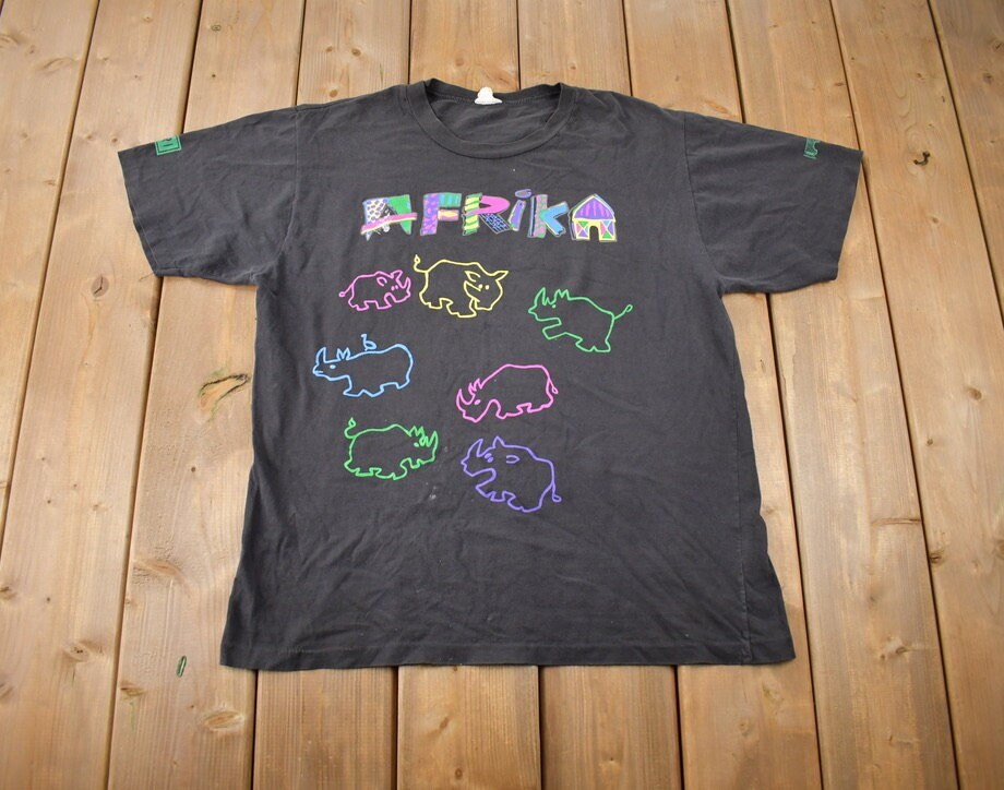 Vintage 1990s Afrika Kalahari Rhino Theme Souvenir Single Stitch Travel T Shirt
