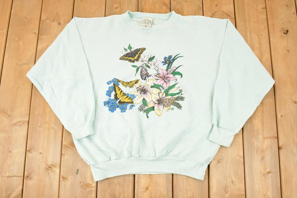 Vintage 1991 Floral Butterfly Graphic Print Crewneck Sweatshirt Women's XL