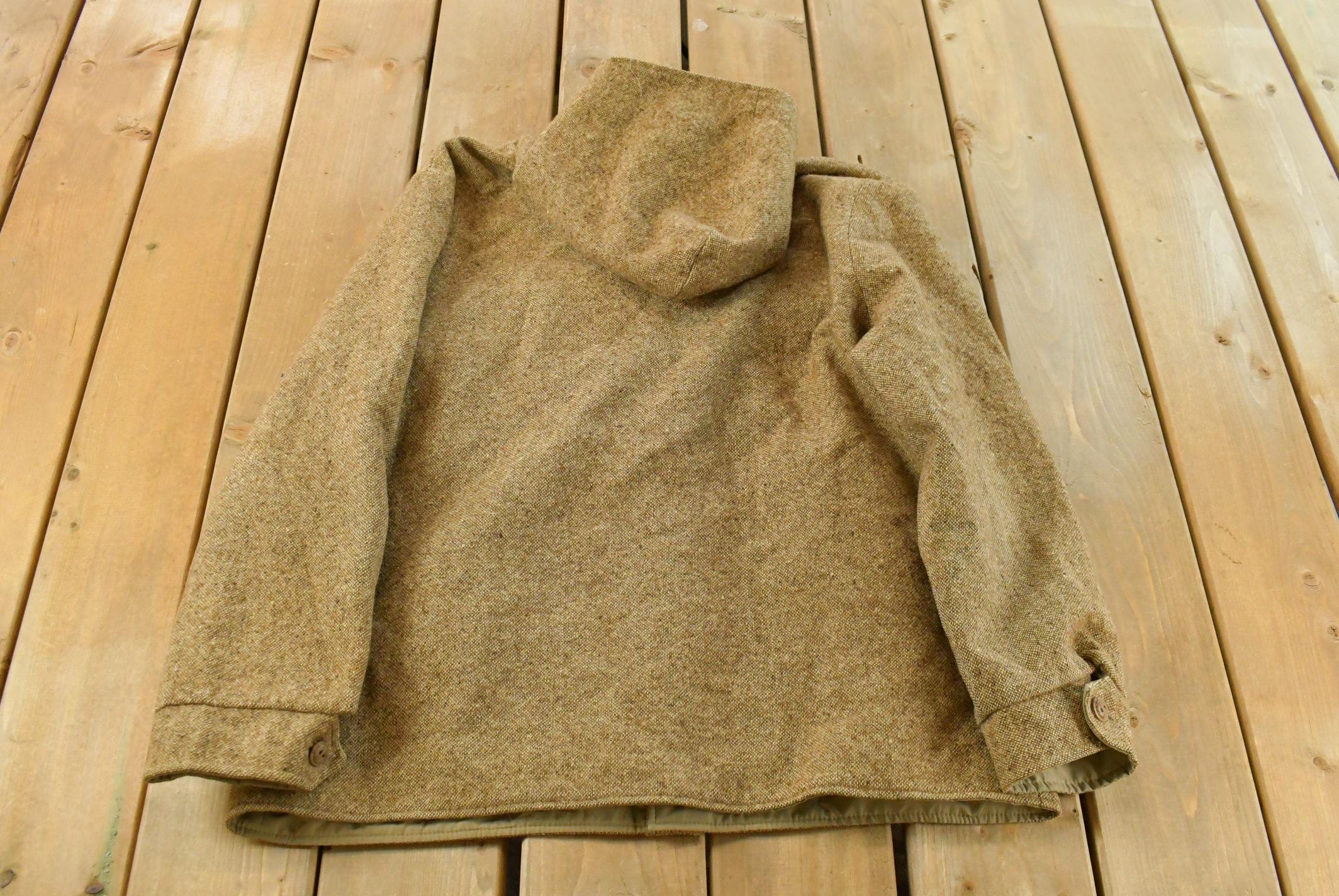 Vintage 1990s Flannel Hooded Reversible Wool Jacket Men's L /Button Up / Outdoors Jacket / Fall Wear