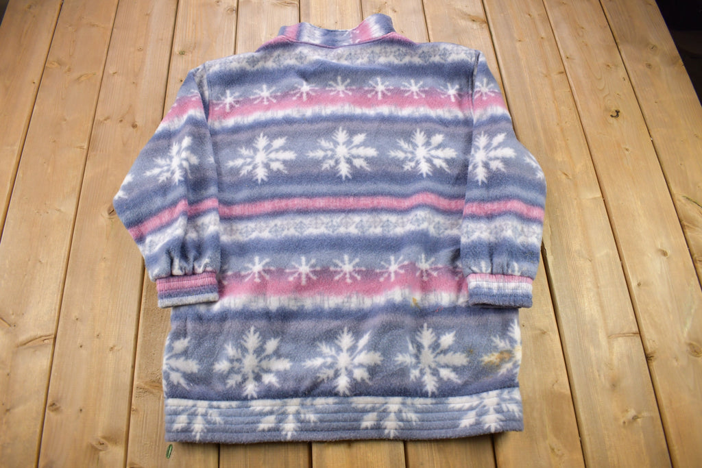 Vintage 1990s Winter Patterned Fleece Zip Up Sweater