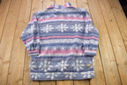 Vintage 1990s Winter Patterned Fleece Zip Up Sweater