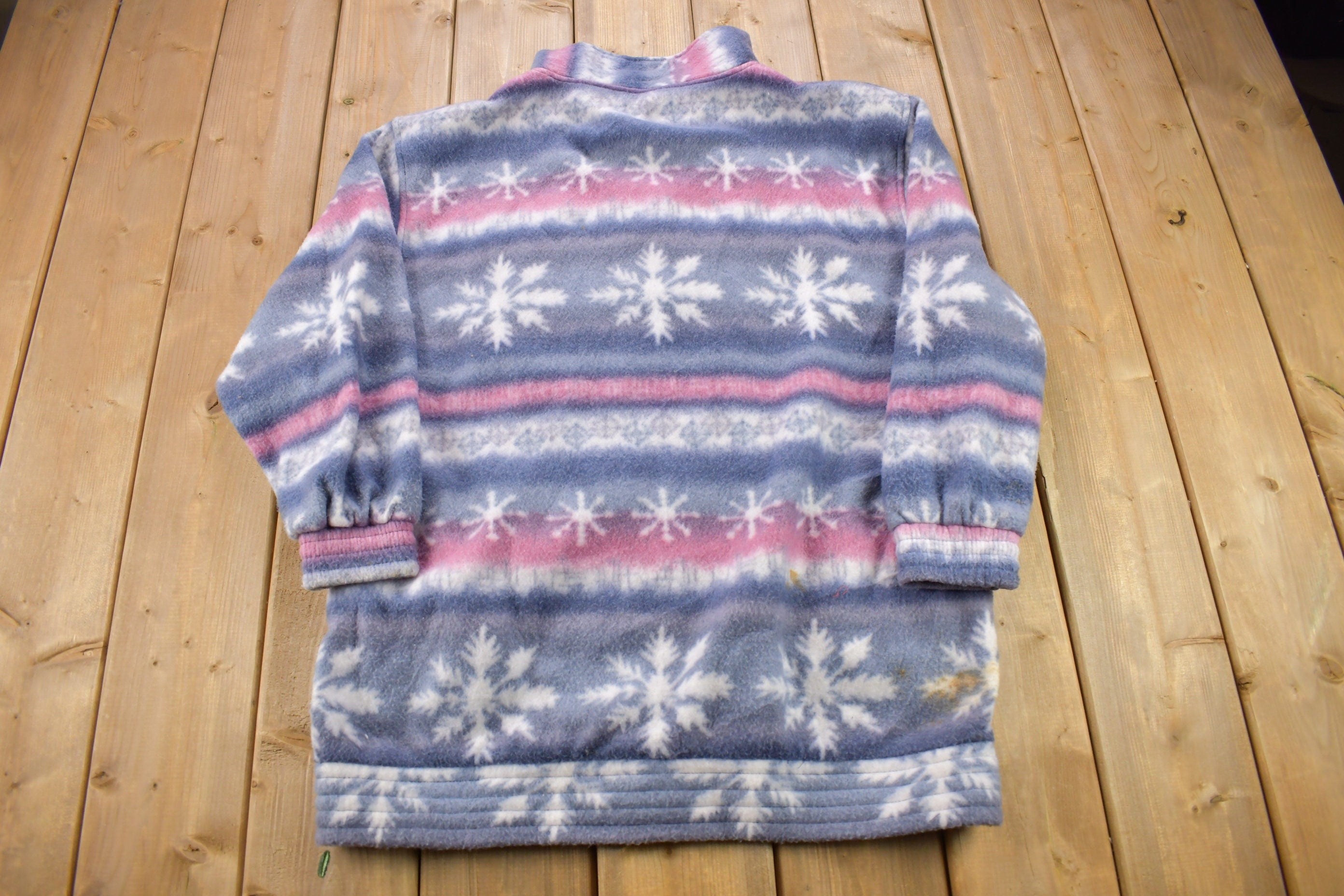 Vintage 1990s Winter Patterned Fleece Zip Up Sweater