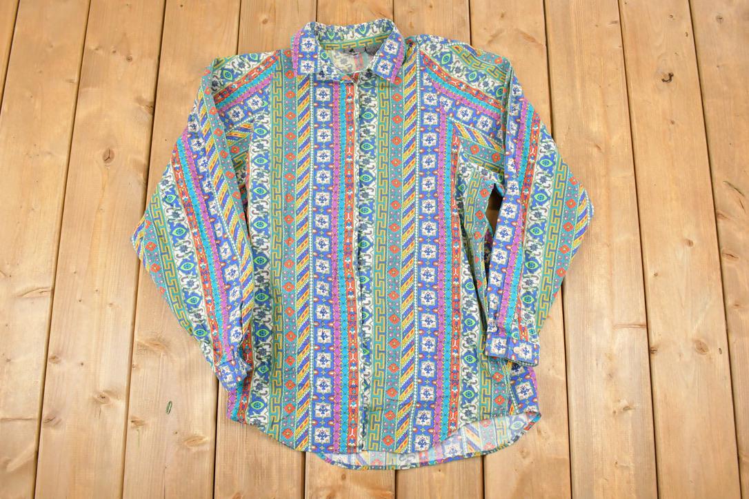 Vintage 1990s Lizwear Abstact Button Up Shirt Womens M
