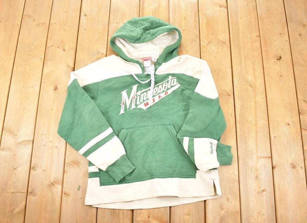 Vintage 1990s Reebok Minnesota Wild NHL Hockey Hoodie Sweatshirt Mens L