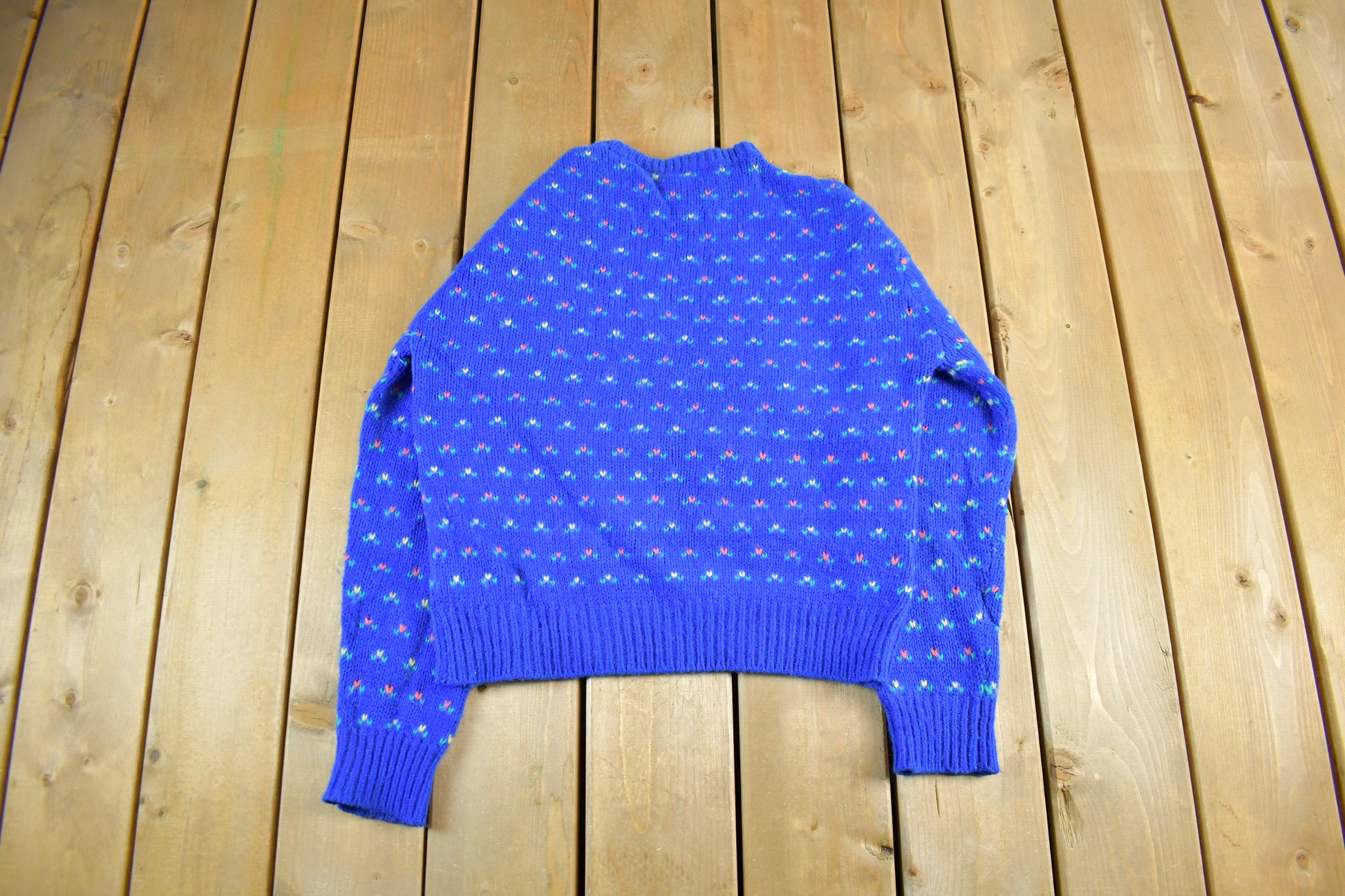 Vintage 1990s Ashley Wool Floral Knit Crewneck Sweater Women's S-M /