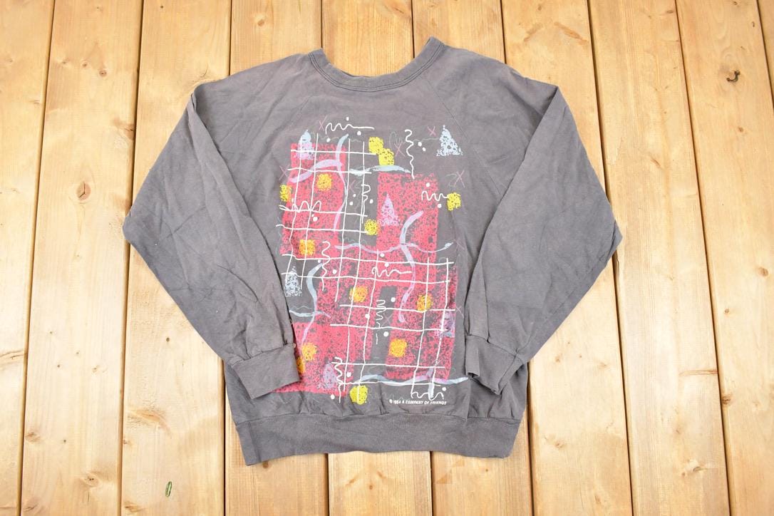 Vintage 1984 A Company Of Friends Abstract Graphic Print Crewneck Sweatshirt Mens S