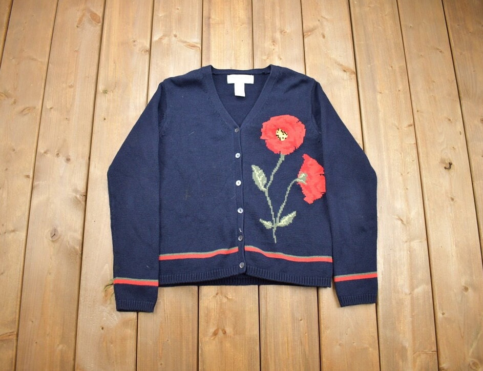 Vintage 1990s Jones New York Flower Knitted Cardigan