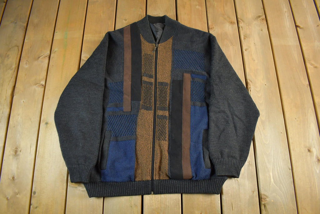 Vintage 1990s Wool Knit Zip Up Sweater Jacket Men's Large