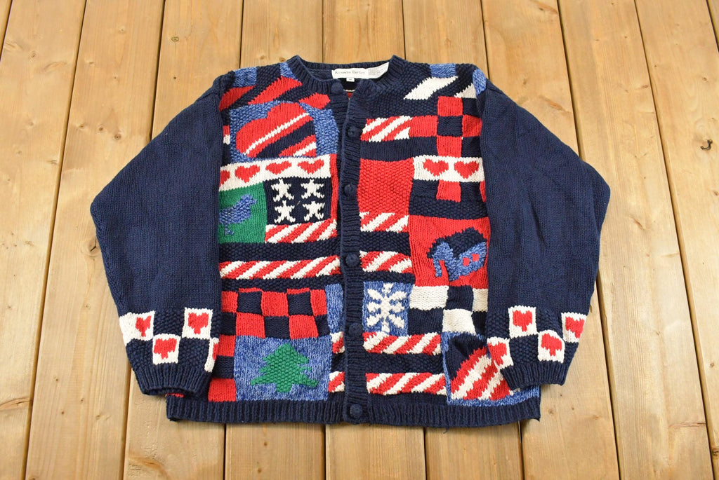 Vintage 1990s Alexandra Bartlett Grandma All Over Print Knit Cardigan Sweater Women's M