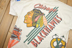 Vintage 1992 Chicago Blackhawks NHL All Over Print Graphic T-Shirt