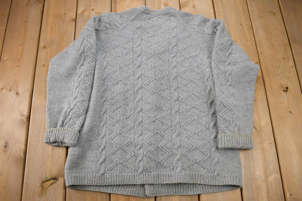 Vintage 1980s 3D Grey Cable Knit Cardigan Sweater