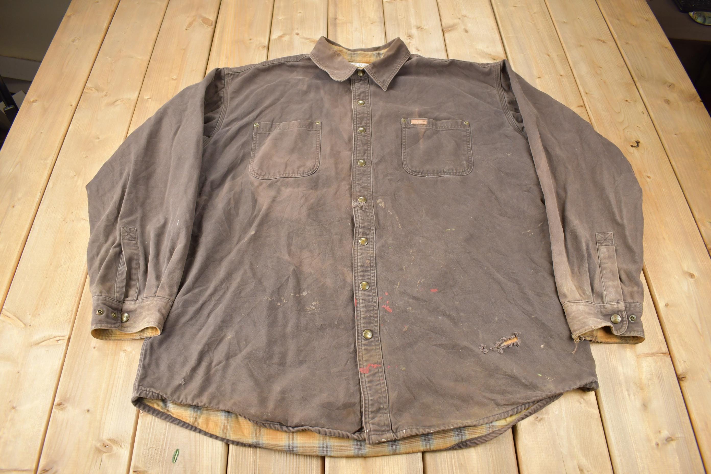 Vintage Y2K Plaid Lined Thrashed Carhartt Button Up Shirt