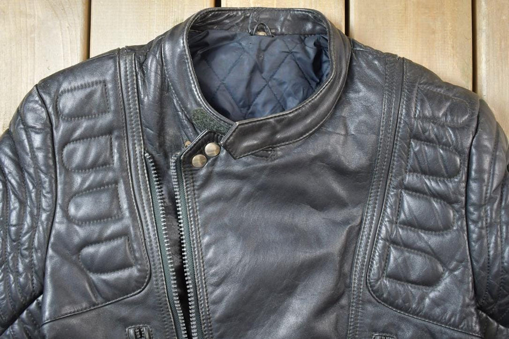 Vintage 1990s Motorcycle Leather Heavy Padded Biker Jacket Made In USA