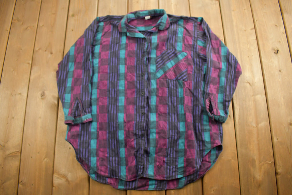 Vintage 1990s Sasha Plaid Flannel Button Up Shirt
