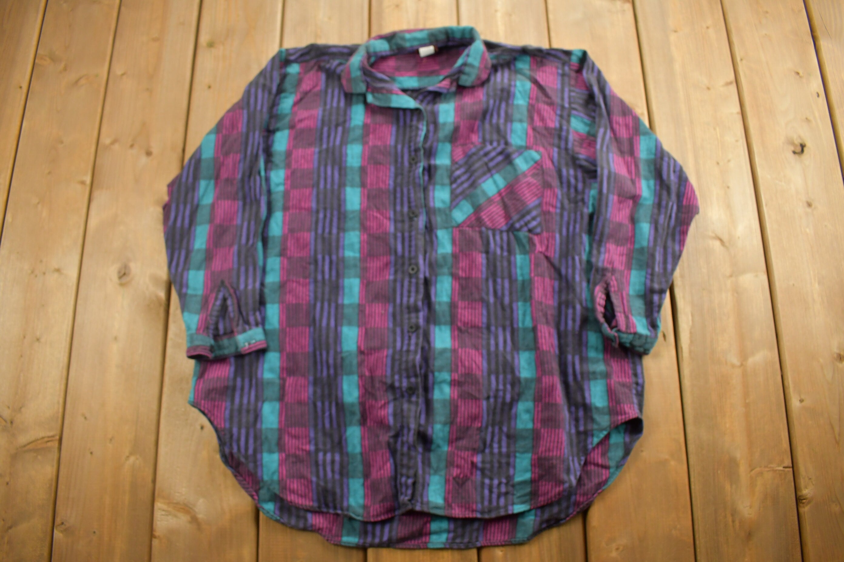 Vintage 1990s Sasha Plaid Flannel Button Up Shirt