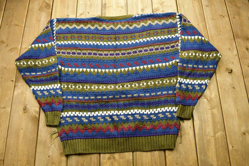 Vintage American Eagle Knitted Sweater / Made In USA / 90s Crewneck / Pattern Sweater / Outdoor / Hand Knit / Pullover Sweatshirt